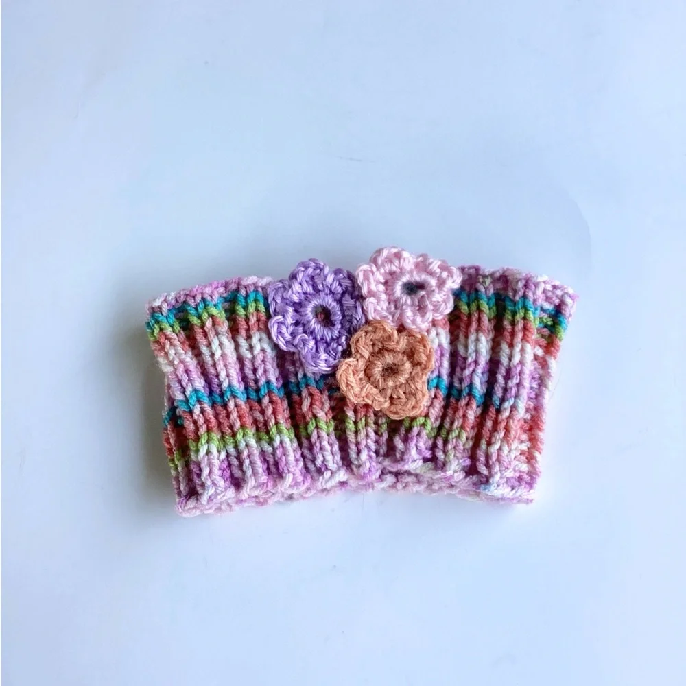 Dog Collar Cover Hand Crafted Spring Pastels Pink Purple Orange Knit